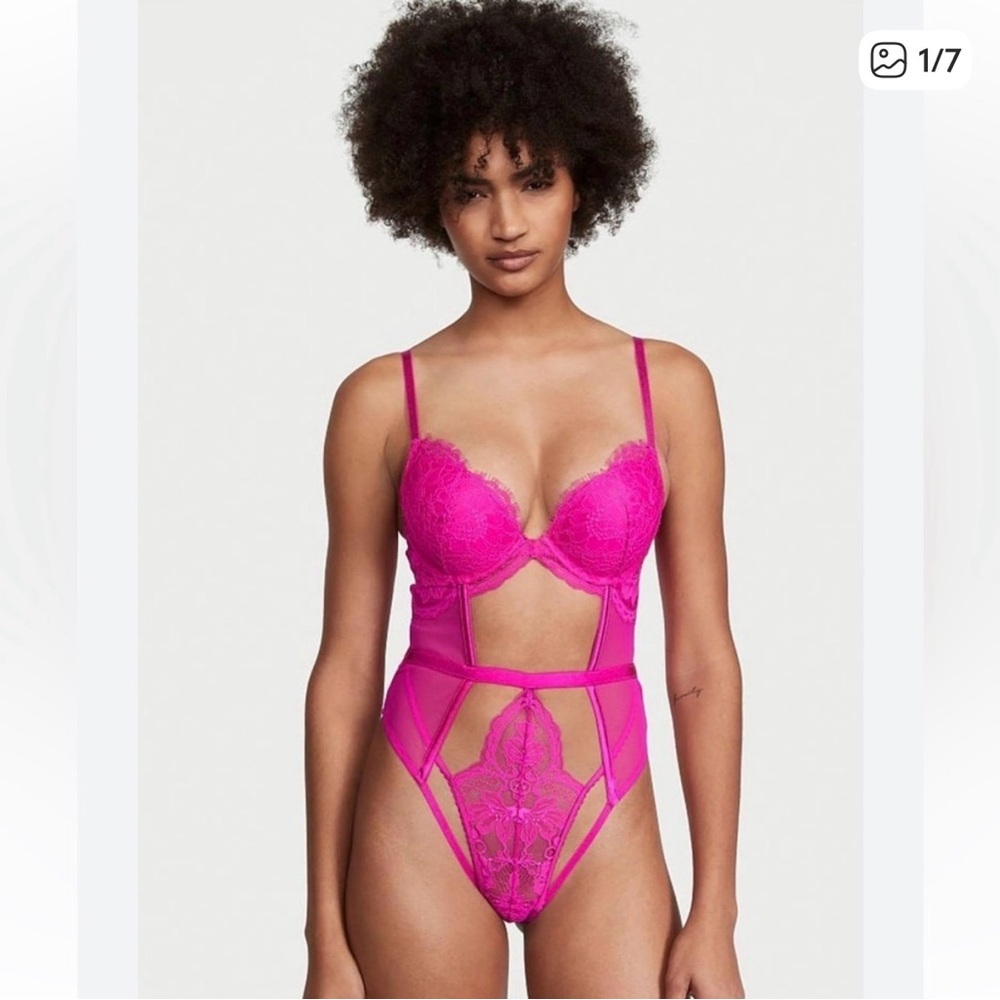 Vs Lace Pink push up Lingerie Bodysuit